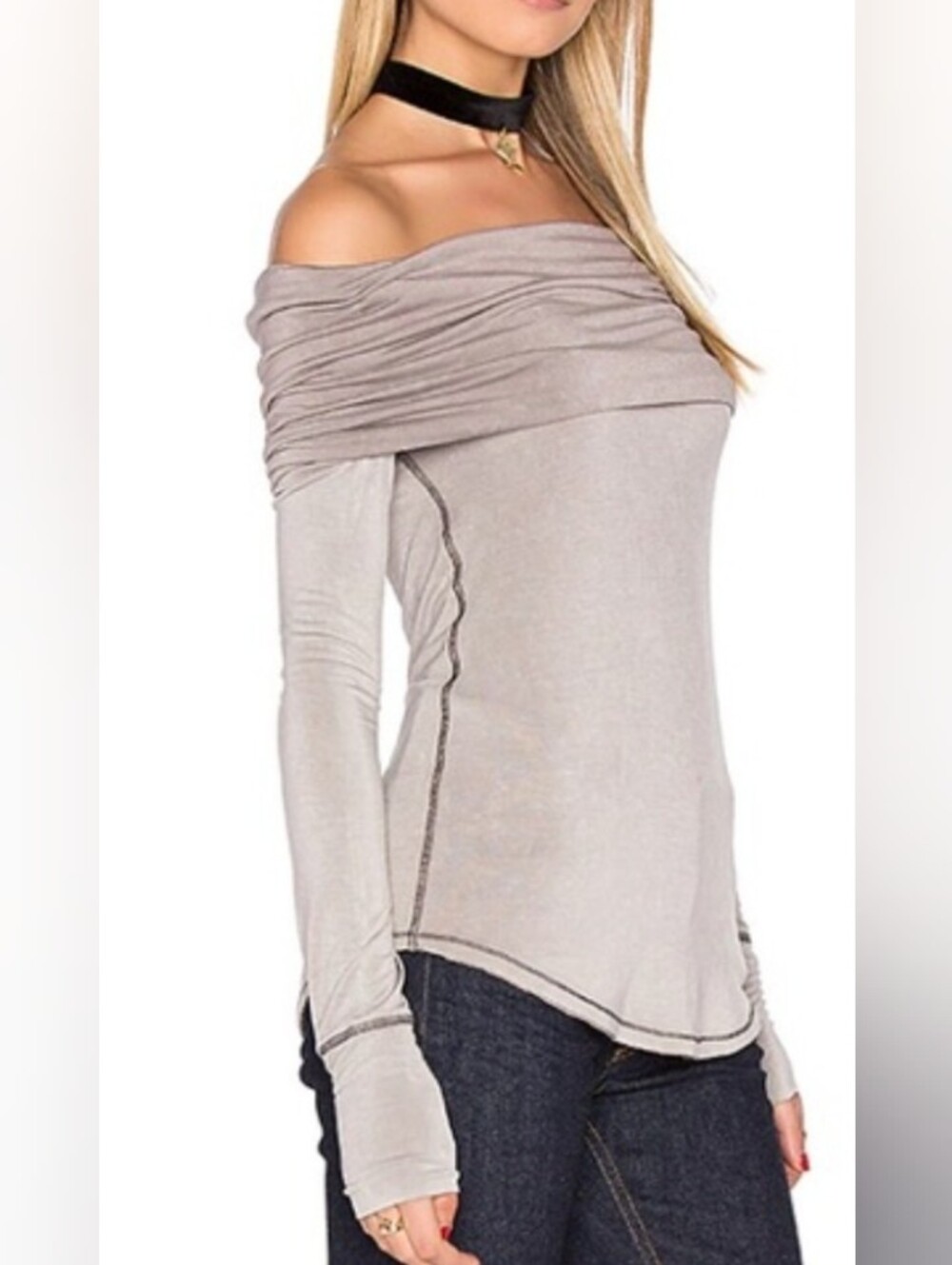 We The Free Off-Shoulder Long Sleeve Sweater in Light Taupe. NWOT. Size Small